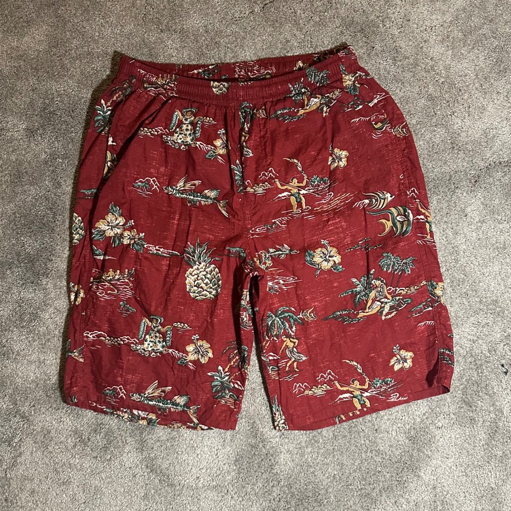 Reyn Spooner Uniqlo Shorts Mens Large Red Hawaiian Aloha Pineapple